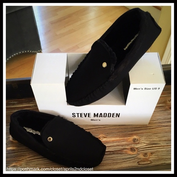 STEVE MADDEN BLACK FAUX FUR SLIP-ON MOCCASINS - Picture 5 of 8